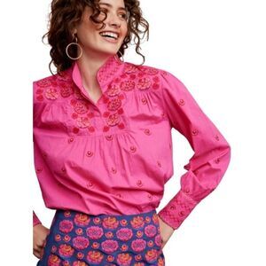 Nimo with Love Juniper Berry Blouse Pink Roses Embroidery Sz. L